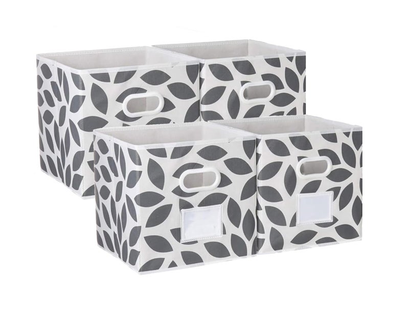 MAX Houser Fabric Storage Bins Cubes Baskets Containers with Dual Plastic Handles for Home Closet Bedroom Drawers Organizers, Flodable, Grey, Set of 4 - Image 1